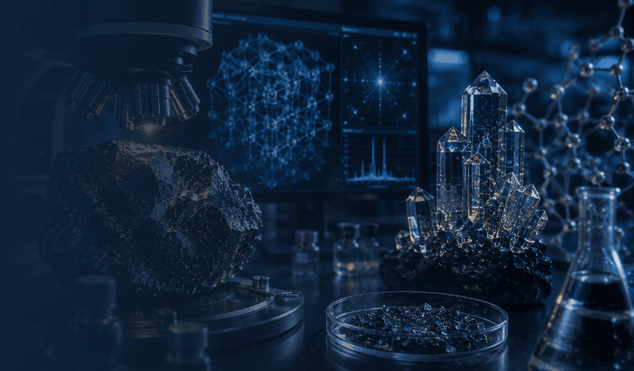 Laboratory microscopy, mineral structure, and analytical instrumentation representing established scientific evidence